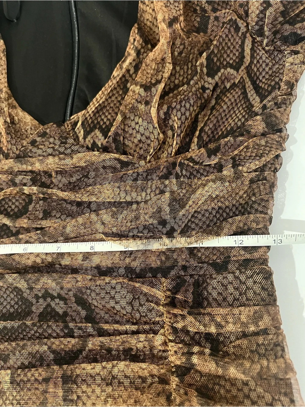Zara Snake Print Draped Tulle Long Sleeve Ruched Mini Dress - Picture 11 of 15